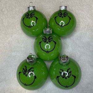 Glitter Grinch Ornaments (5 pcs)